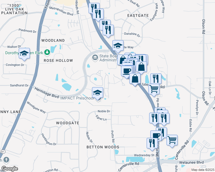 map of restaurants, bars, coffee shops, grocery stores, and more near 1950 North Point Boulevard in Tallahassee