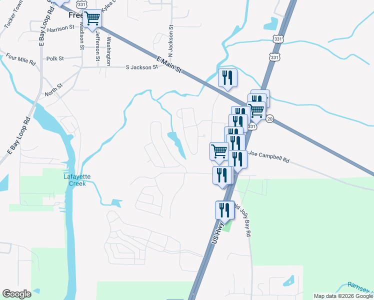 map of restaurants, bars, coffee shops, grocery stores, and more near 292 Marsh Landing South in Freeport