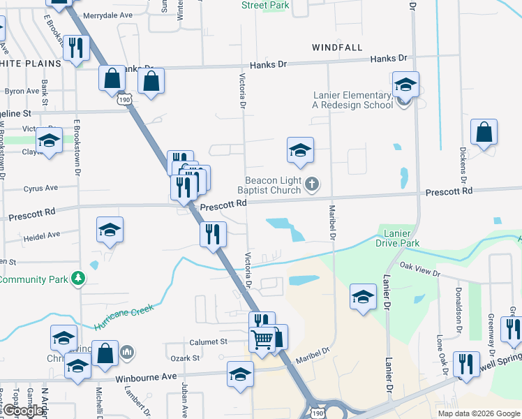 map of restaurants, bars, coffee shops, grocery stores, and more near 4108 Victoria Drive in Baton Rouge