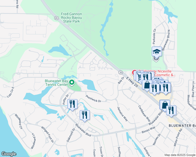 map of restaurants, bars, coffee shops, grocery stores, and more near 528 Garden Oaks Cove in Niceville