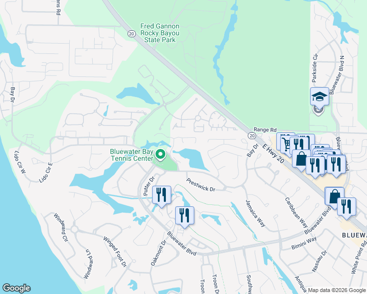 map of restaurants, bars, coffee shops, grocery stores, and more near 4328 Hidden Lakes Drive East in Niceville
