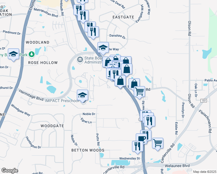 map of restaurants, bars, coffee shops, grocery stores, and more near 2768 Capital Circle Northeast in Tallahassee