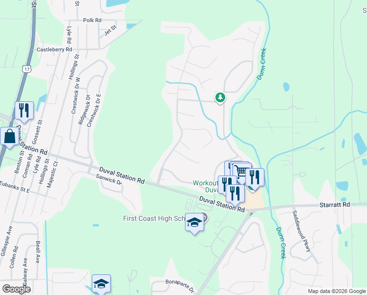map of restaurants, bars, coffee shops, grocery stores, and more near 554 Haig Point Court in Jacksonville