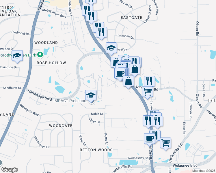 map of restaurants, bars, coffee shops, grocery stores, and more near 2691 North Point Boulevard in Tallahassee