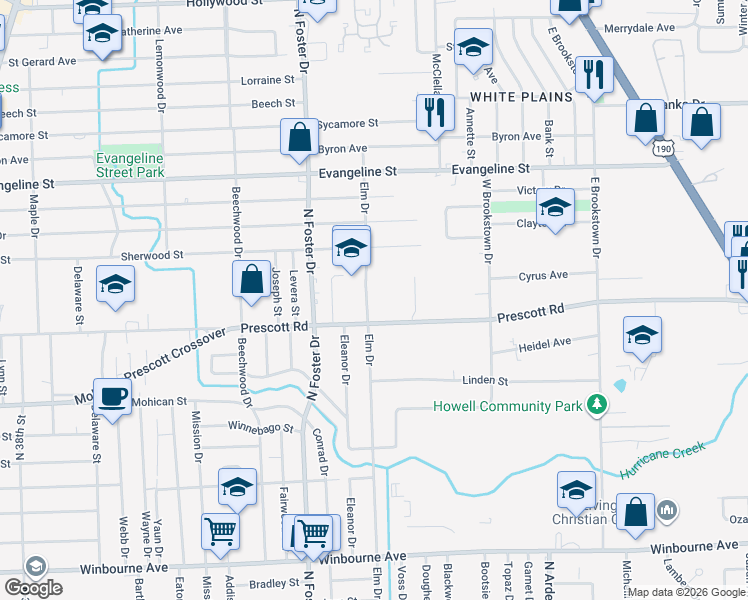 map of restaurants, bars, coffee shops, grocery stores, and more near 4250 Elm Drive in Baton Rouge