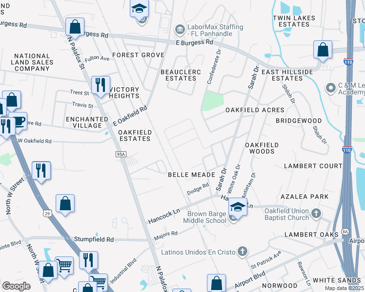 map of restaurants, bars, coffee shops, grocery stores, and more near 2 Monarch Lane in Pensacola