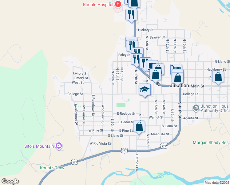 map of restaurants, bars, coffee shops, grocery stores, and more near 105 North 20th Street in Junction