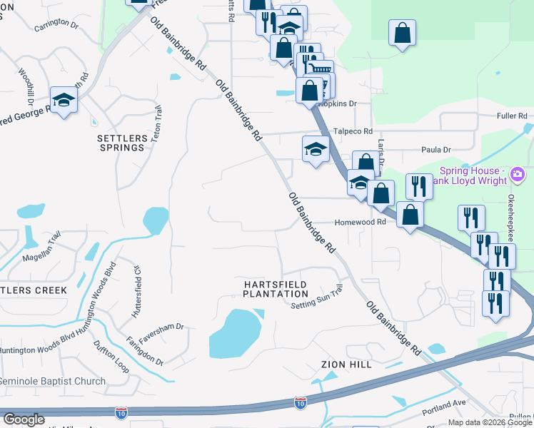 map of restaurants, bars, coffee shops, grocery stores, and more near 2982 Cavanaugh Court in Tallahassee