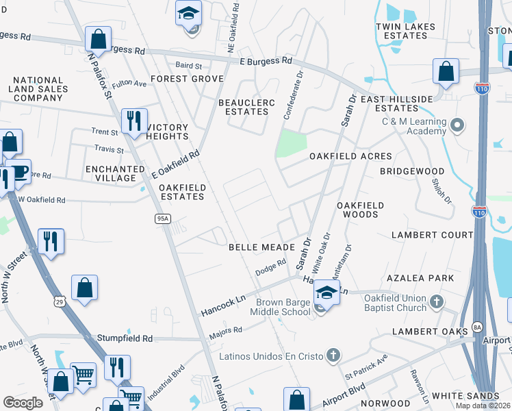 map of restaurants, bars, coffee shops, grocery stores, and more near 2 Monarch Lane in Pensacola