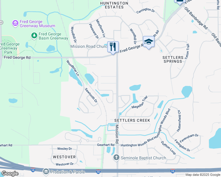 map of restaurants, bars, coffee shops, grocery stores, and more near 2019 Canewood Court in Tallahassee