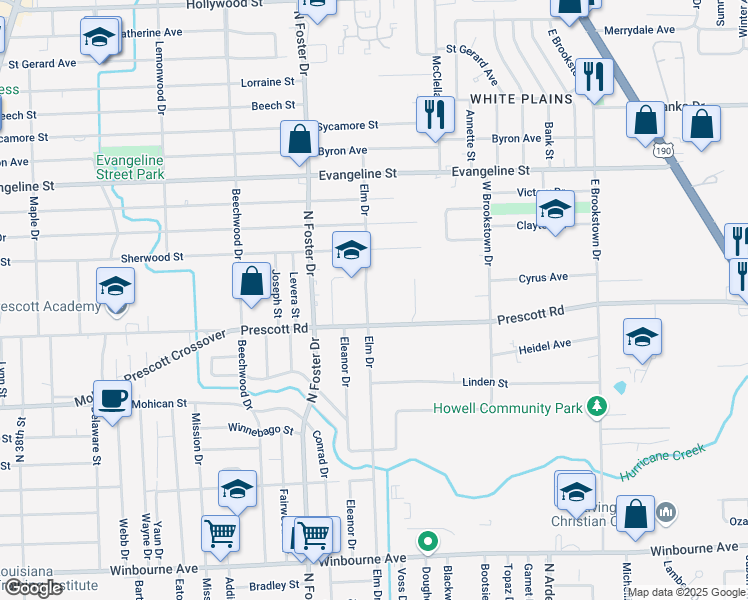 map of restaurants, bars, coffee shops, grocery stores, and more near 4295 Prescott Court in Baton Rouge