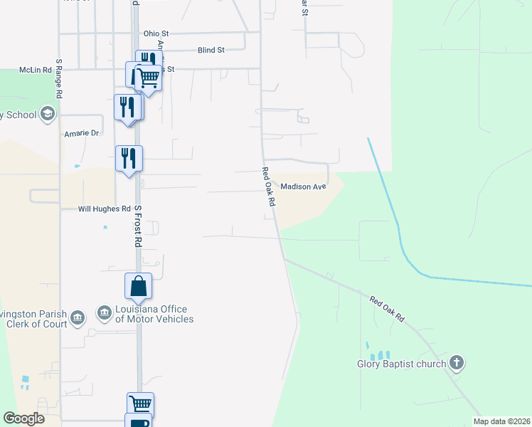 map of restaurants, bars, coffee shops, grocery stores, and more near 29017 Red Oak Road in Livingston