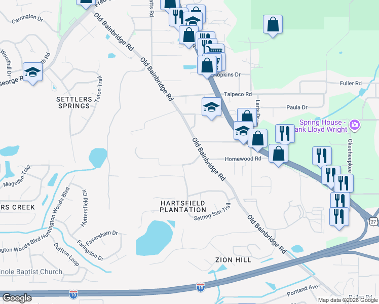 map of restaurants, bars, coffee shops, grocery stores, and more near 2982 Cavanaugh Court in Tallahassee