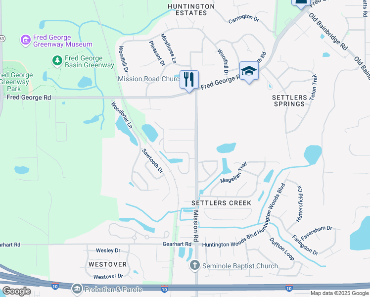 map of restaurants, bars, coffee shops, grocery stores, and more near 2019 Canewood Court in Tallahassee