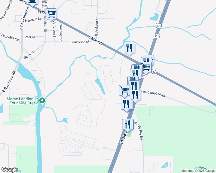 map of restaurants, bars, coffee shops, grocery stores, and more near 292 Marsh Landing South in Freeport