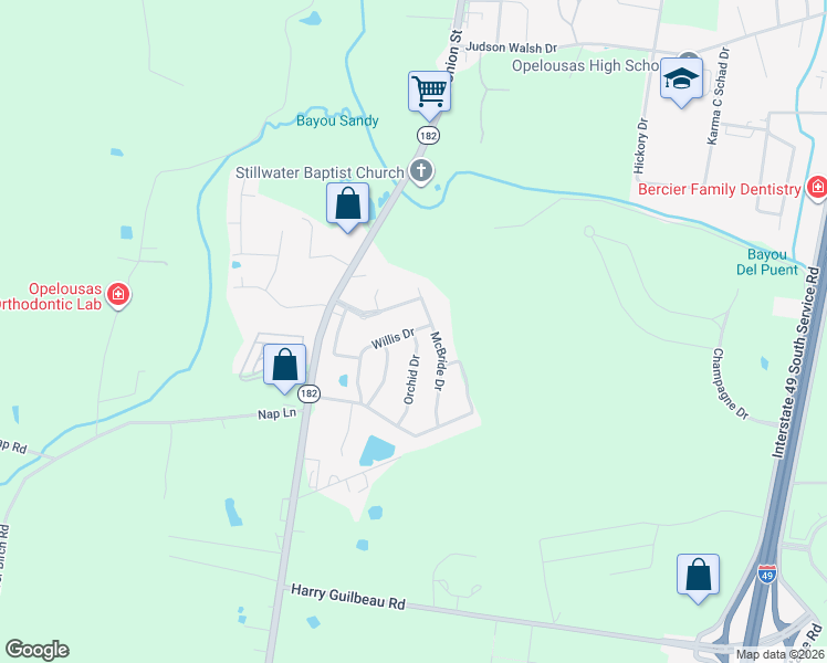 map of restaurants, bars, coffee shops, grocery stores, and more near 498 Orchid Dr in Opelousas