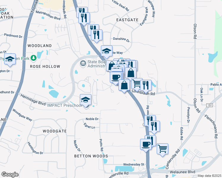 map of restaurants, bars, coffee shops, grocery stores, and more near 2768 Capital Circle Northeast in Tallahassee
