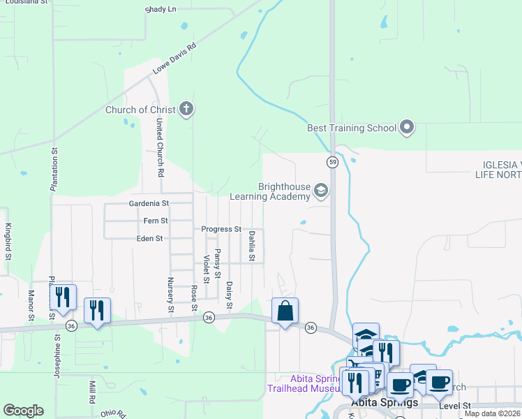 map of restaurants, bars, coffee shops, grocery stores, and more near 72517 Carnation Street in Covington