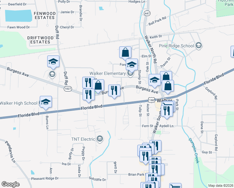 map of restaurants, bars, coffee shops, grocery stores, and more near 13080 Burgess Avenue in Walker