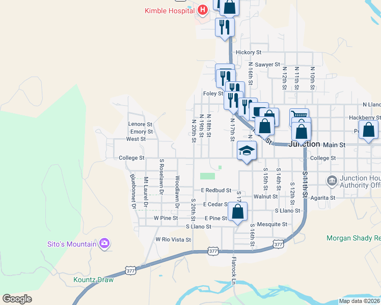 map of restaurants, bars, coffee shops, grocery stores, and more near 105 North 20th Street in Junction
