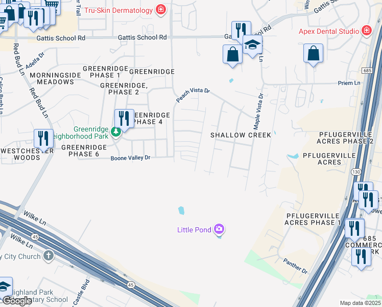 map of restaurants, bars, coffee shops, grocery stores, and more near 714 Coconut Grove Street in Pflugerville