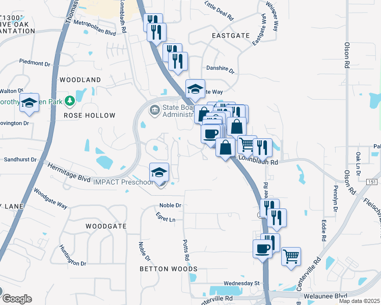 map of restaurants, bars, coffee shops, grocery stores, and more near 2668 North Point Court in Tallahassee