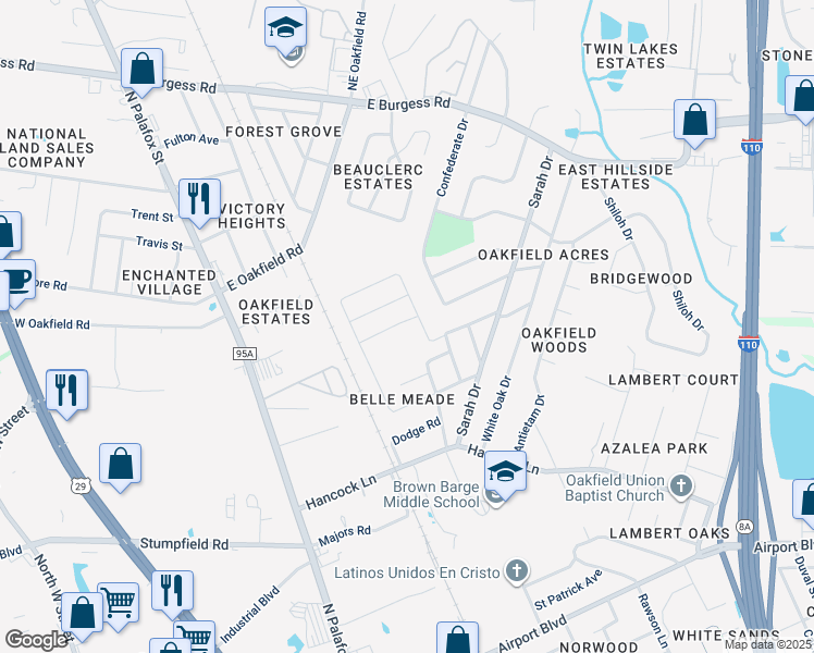map of restaurants, bars, coffee shops, grocery stores, and more near 2 Monarch Lane in Pensacola