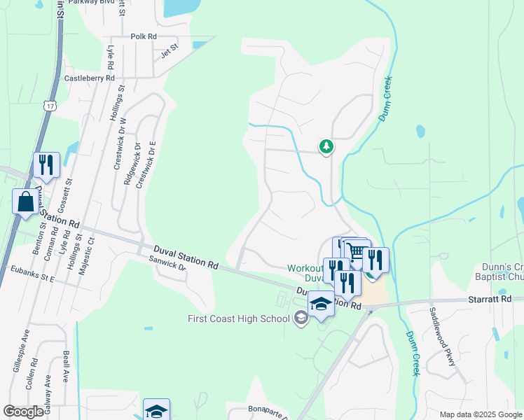 map of restaurants, bars, coffee shops, grocery stores, and more near 14014 Summer Breeze Drive in Jacksonville