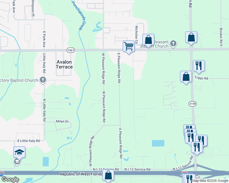 map of restaurants, bars, coffee shops, grocery stores, and more near 43337 East Pleasant Ridge Road in Hammond
