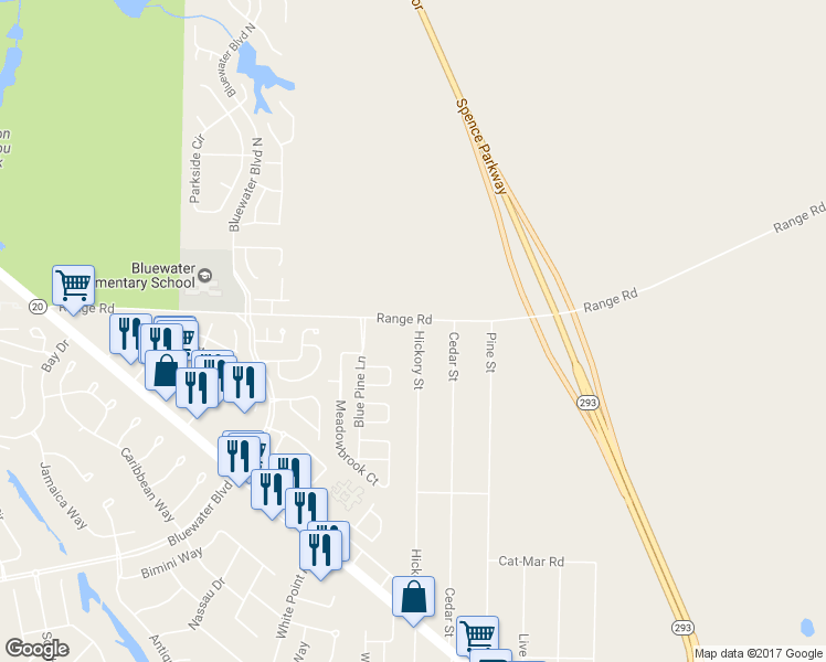 map of restaurants, bars, coffee shops, grocery stores, and more near 1598 Hickory Street in Niceville