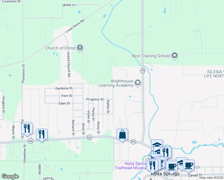 map of restaurants, bars, coffee shops, grocery stores, and more near 72517 Carnation Street in Covington