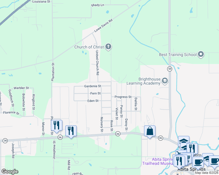 map of restaurants, bars, coffee shops, grocery stores, and more near 72525 Rose Street in Covington