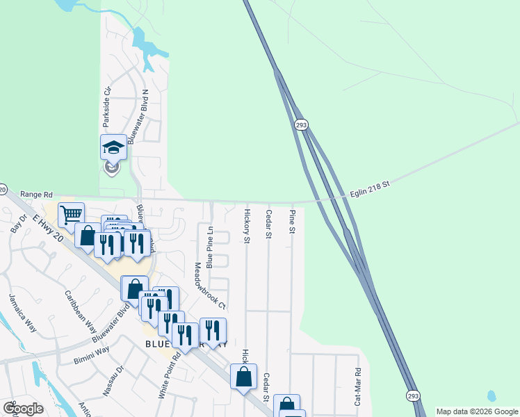 map of restaurants, bars, coffee shops, grocery stores, and more near 1594 Cedar Street in Niceville