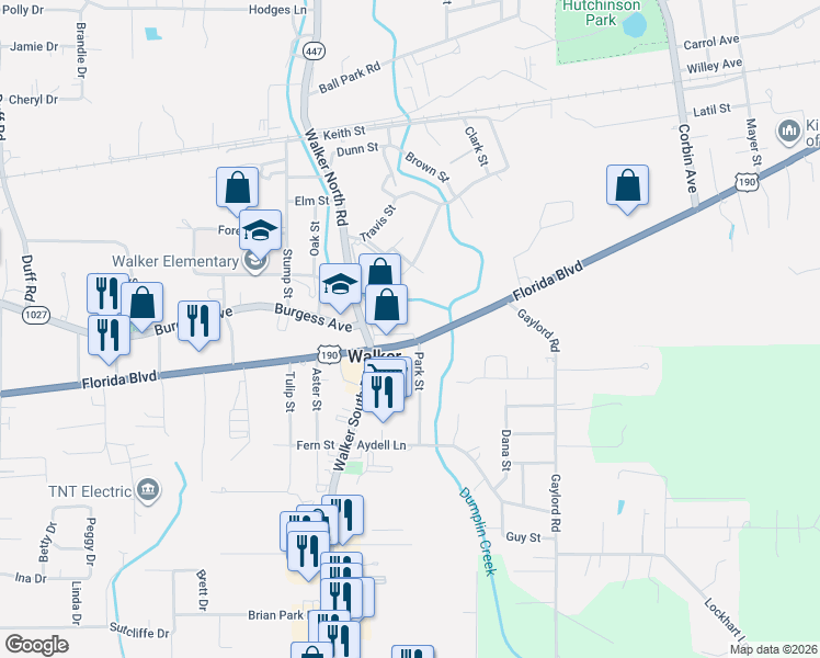 map of restaurants, bars, coffee shops, grocery stores, and more near 10271 Florida Boulevard in Walker