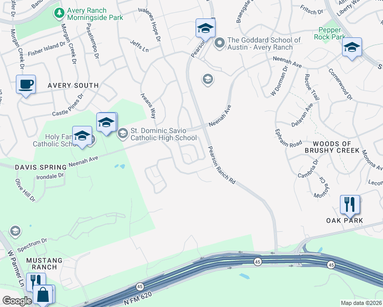 map of restaurants, bars, coffee shops, grocery stores, and more near 9006 Palmito Drive in Austin