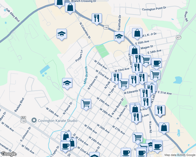map of restaurants, bars, coffee shops, grocery stores, and more near 926 West 31st Avenue in Covington