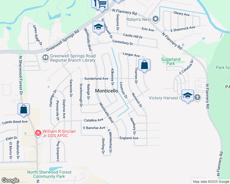 map of restaurants, bars, coffee shops, grocery stores, and more near 4114 Kilkenny Drive in Baton Rouge