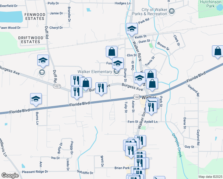 map of restaurants, bars, coffee shops, grocery stores, and more near 30056 College Drive in Walker