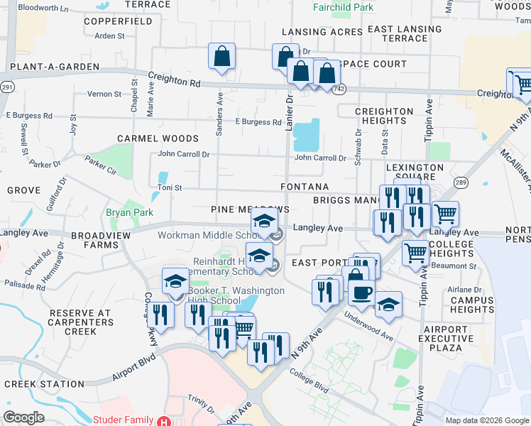 map of restaurants, bars, coffee shops, grocery stores, and more near 1611 Bakalane Avenue in Pensacola