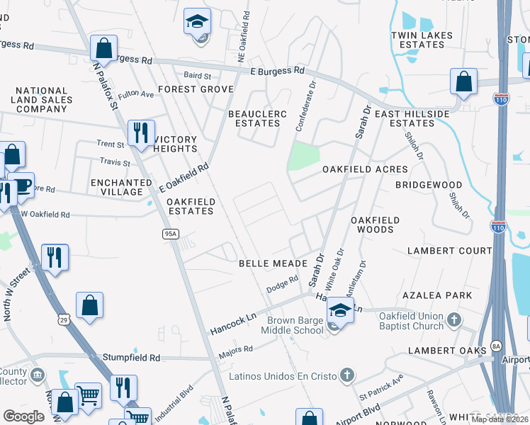 map of restaurants, bars, coffee shops, grocery stores, and more near 2 Monarch Lane in Pensacola