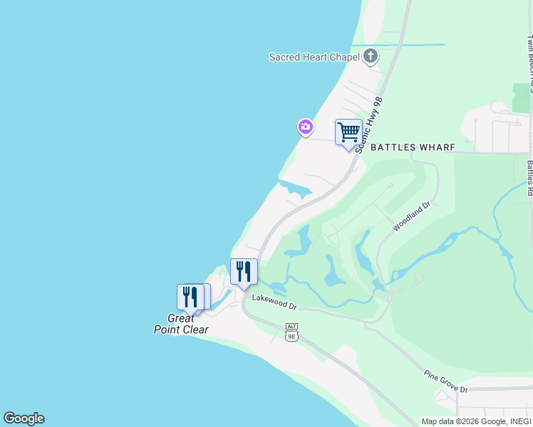 map of restaurants, bars, coffee shops, grocery stores, and more near 18105 U.S. 98 Alternate in Fairhope
