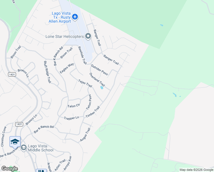 map of restaurants, bars, coffee shops, grocery stores, and more near 20608 Overland Trail in Leander