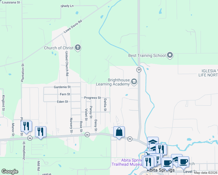 map of restaurants, bars, coffee shops, grocery stores, and more near 72517 Carnation Street in Covington