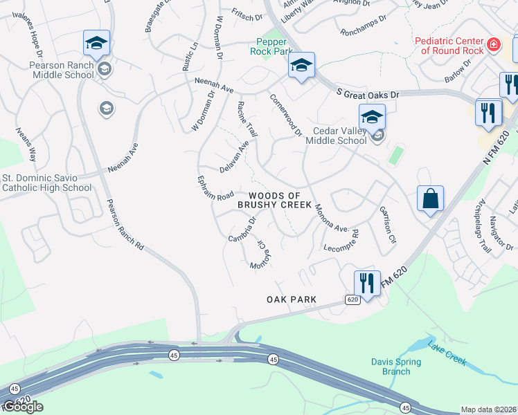 map of restaurants, bars, coffee shops, grocery stores, and more near 8304 Cambria Drive in Austin