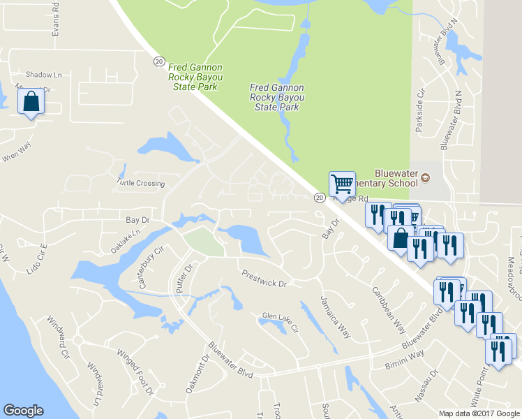 map of restaurants, bars, coffee shops, grocery stores, and more near 528 Garden Oaks Cove in Niceville