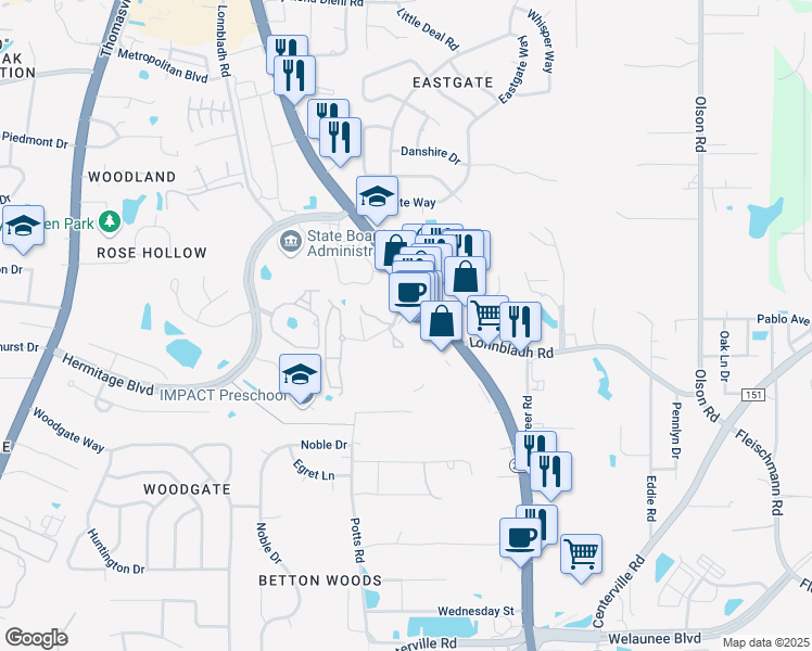 map of restaurants, bars, coffee shops, grocery stores, and more near 2768 Capital Circle Northeast in Tallahassee