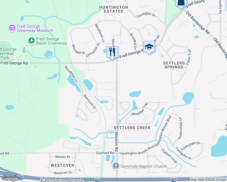 map of restaurants, bars, coffee shops, grocery stores, and more near 2019 Canewood Court in Tallahassee