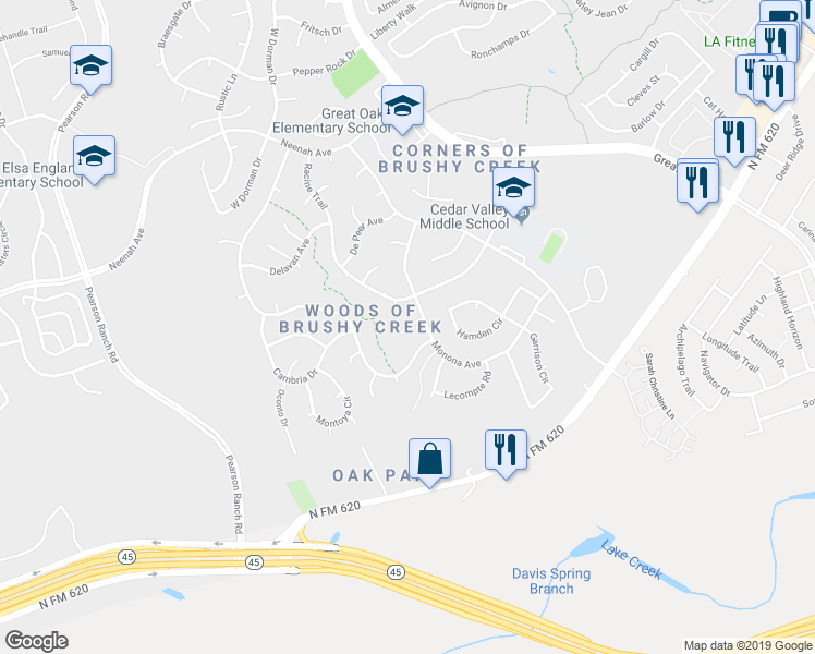 map of restaurants, bars, coffee shops, grocery stores, and more near Monona Cove in Austin