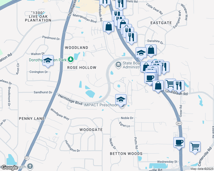 map of restaurants, bars, coffee shops, grocery stores, and more near 1501 Vieux Carre Drive in Tallahassee