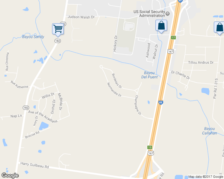 map of restaurants, bars, coffee shops, grocery stores, and more near 298 Normandie Drive in Opelousas